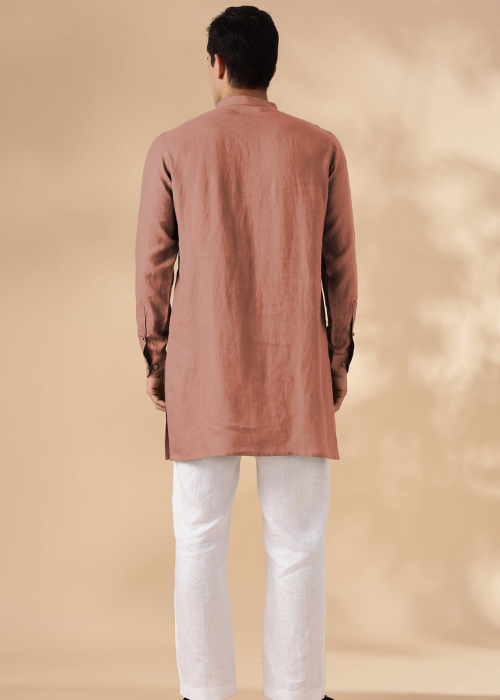 Nirva Kurta - Pure Linen Long Kurta with Space Tucks | Fondue Pink