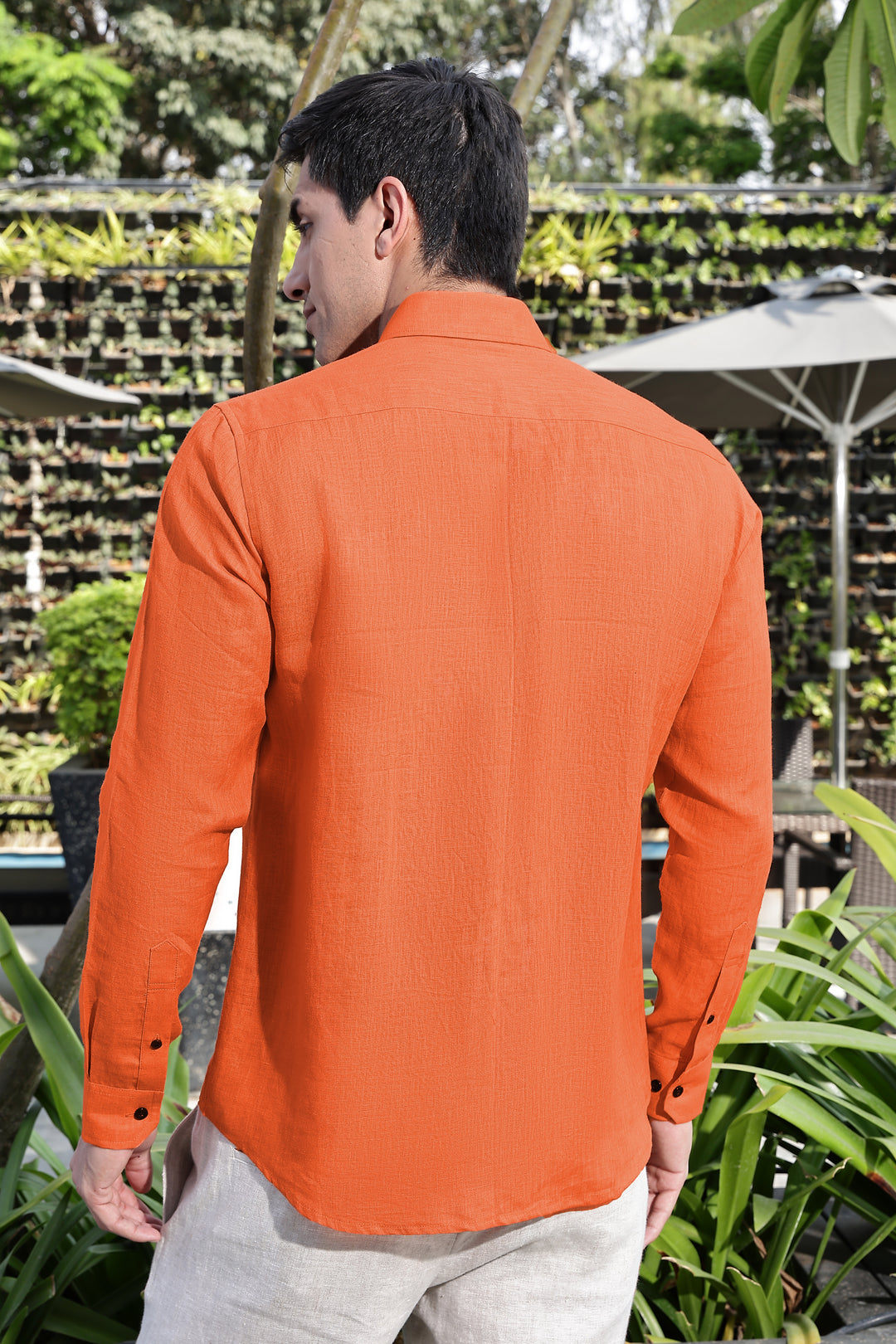 Blaze - Pure Linen Button Down Full Sleeve Shirt - Carrot Orange