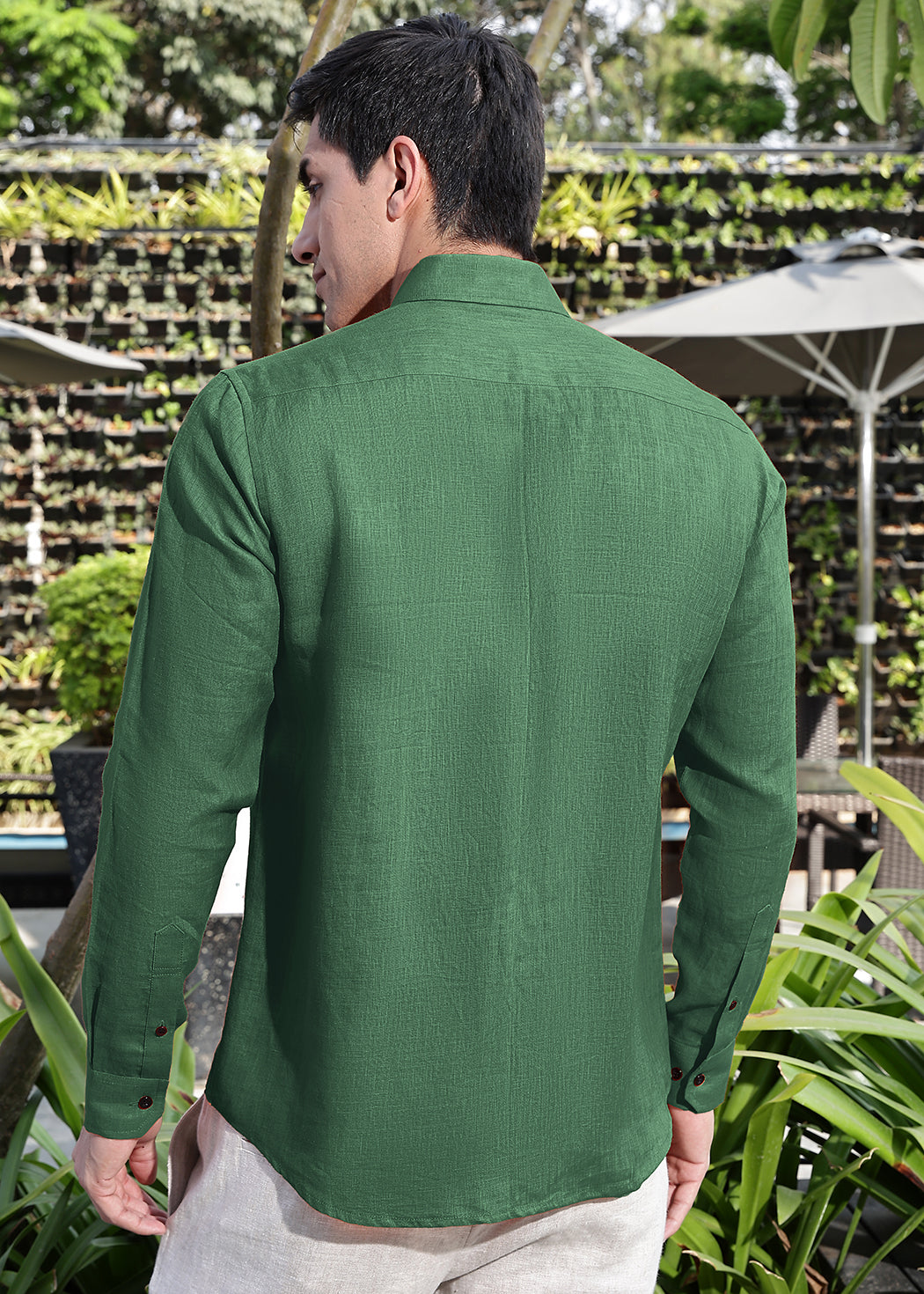 Blaze - Pure Linen Button Down Full Sleeve Shirt - Dark Green