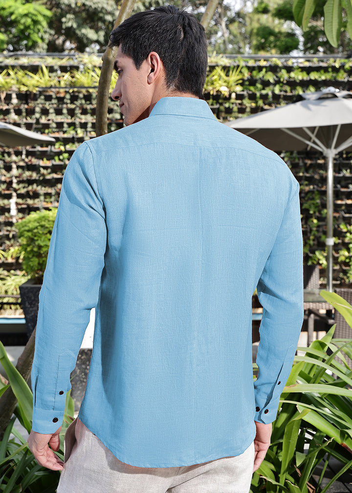 Blaze - Pure Linen Button Down Full Sleeve Shirt - Sky Blue