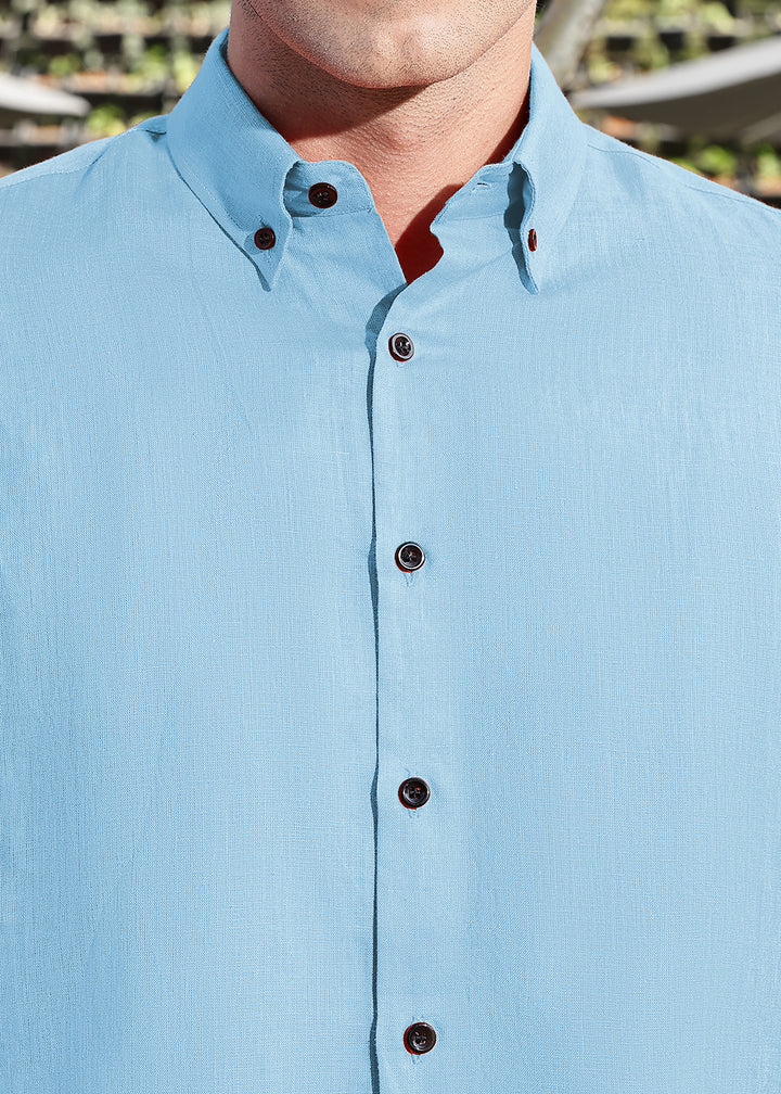 Blaze - Pure Linen Button Down Full Sleeve Shirt - Sky Blue