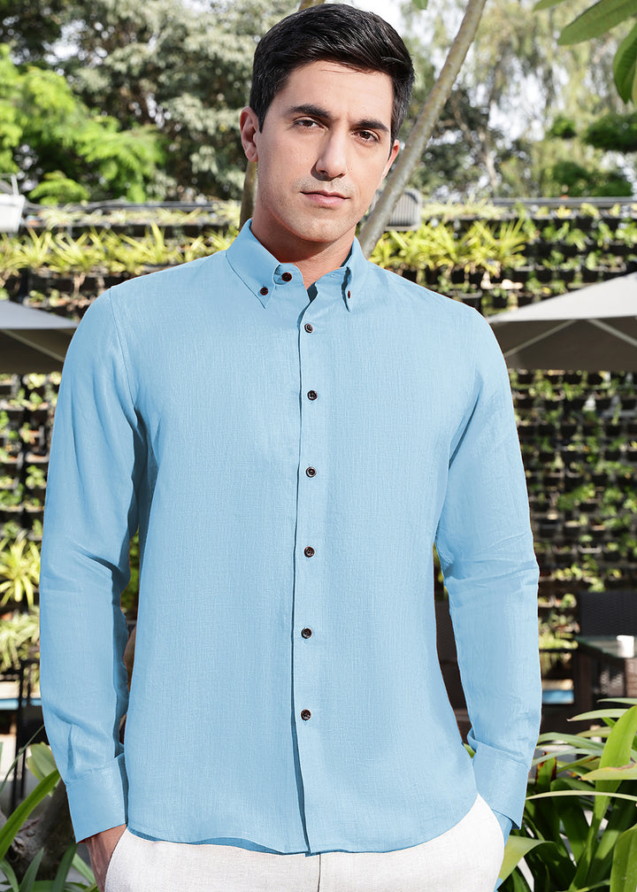 Blaze - Pure Linen Button Down Full Sleeve Shirt - Sky Blue