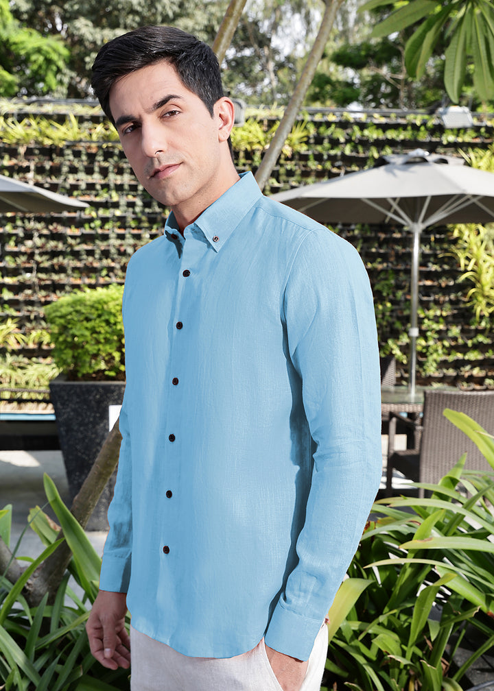 Blaze - Pure Linen Button Down Full Sleeve Shirt - Sky Blue