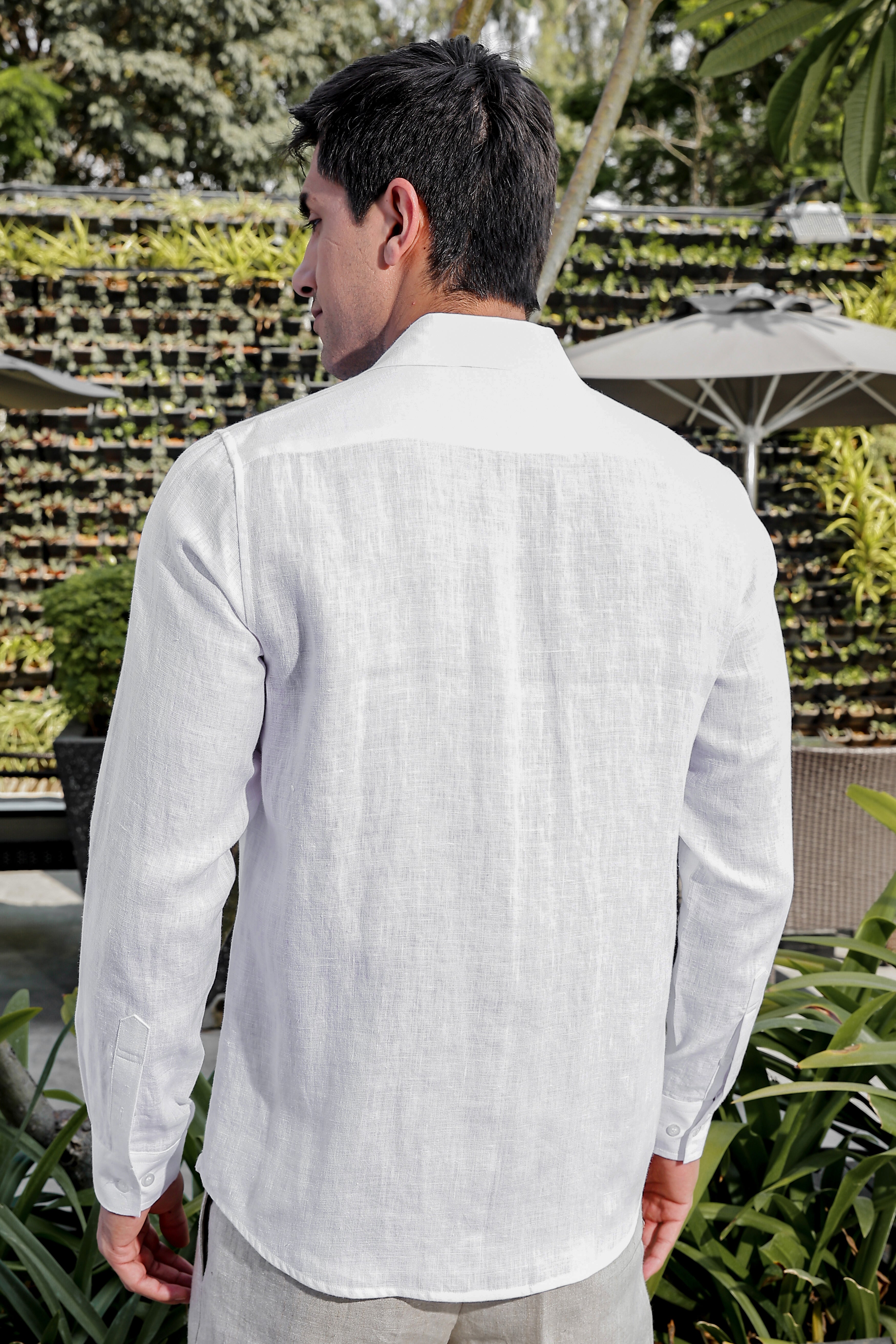 White Pure Linen Single Piece Collar Full Sleeve Shirt – Linen Trail