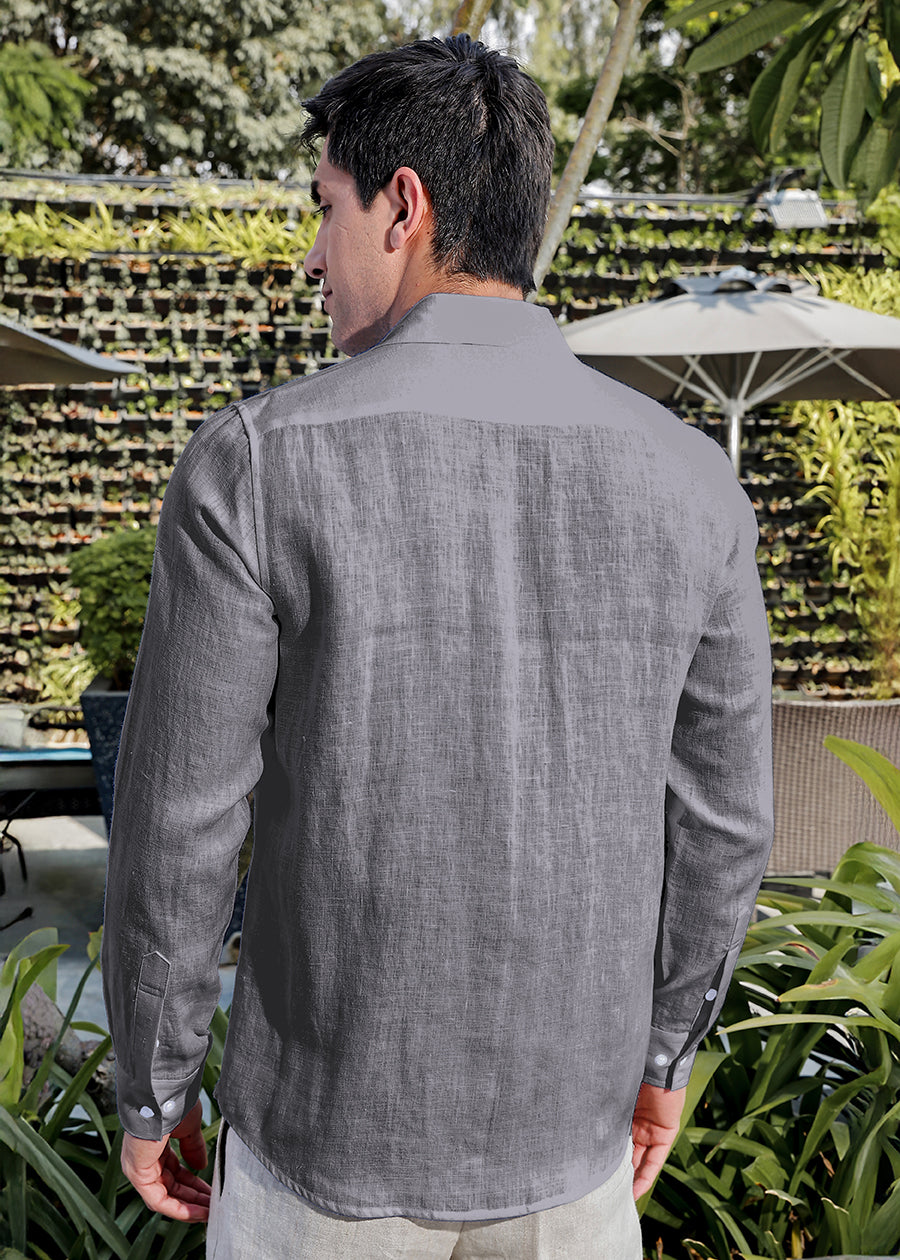 Tom - Continental Single Piece Collar Formal Shirt - Charcoal Grey