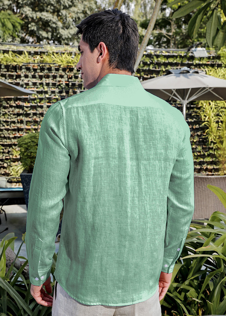 Tom - Continental Single Piece Collar Formal Shirt - Spring Green