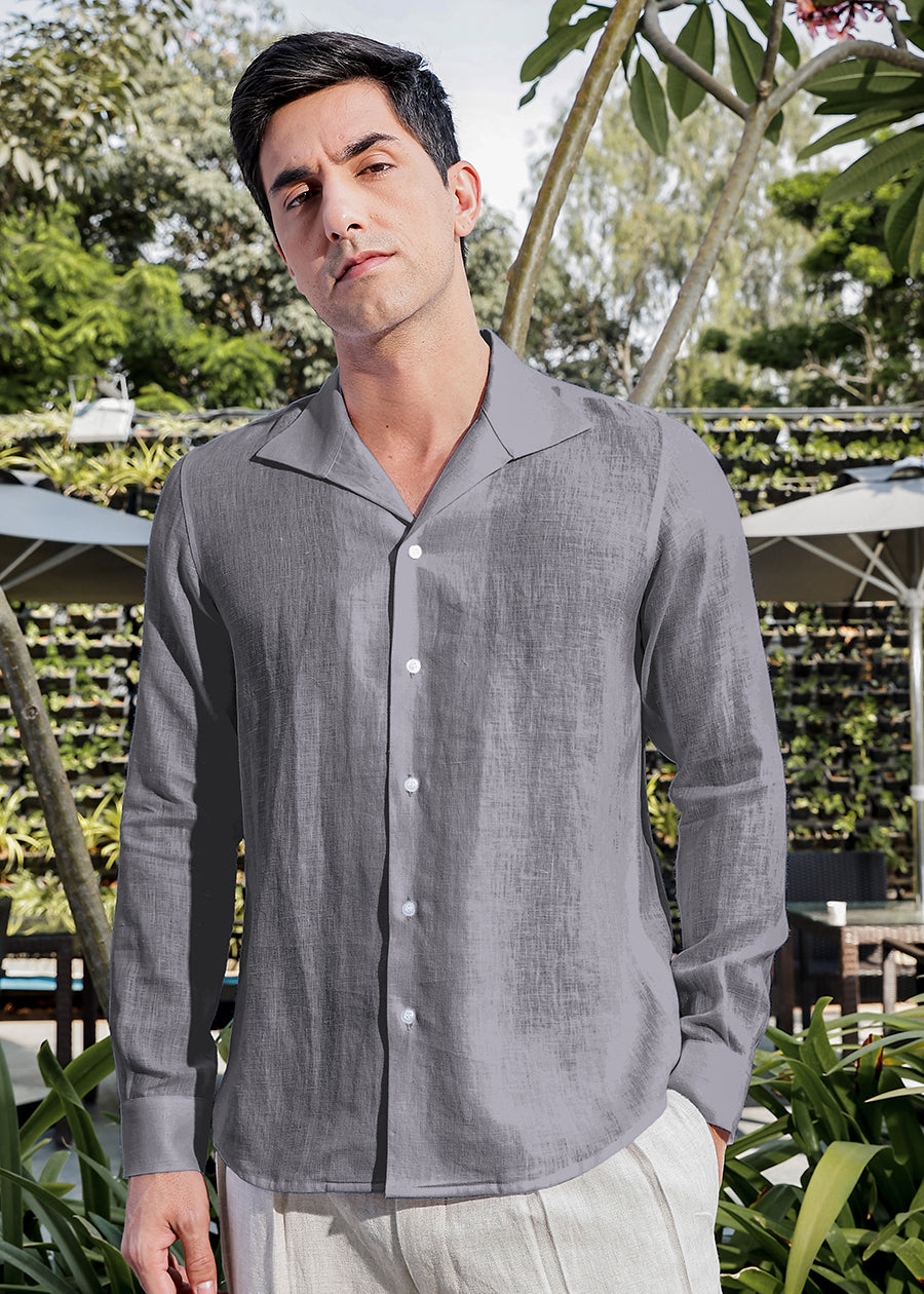 Tom - Continental Single Piece Collar Formal Shirt - Charcoal Grey