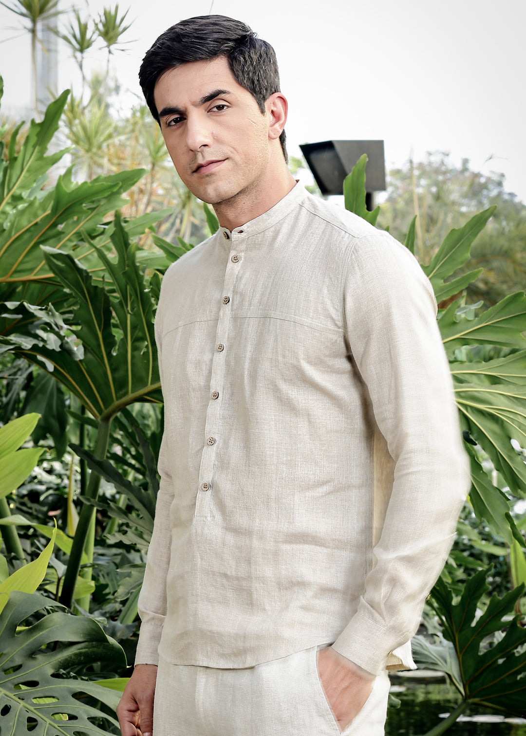 Sarang - Pure Linen Deep Placket Premium Full Sleeve Men's Kurta - Ecru