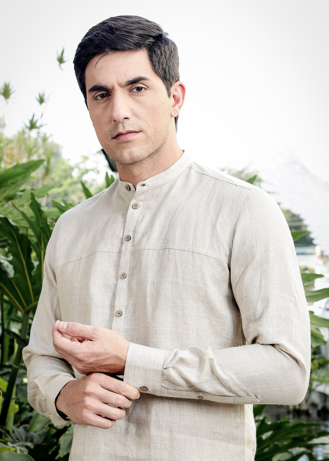 Sarang - Pure Linen Deep Placket Premium Full Sleeve Men's Kurta - Ecru