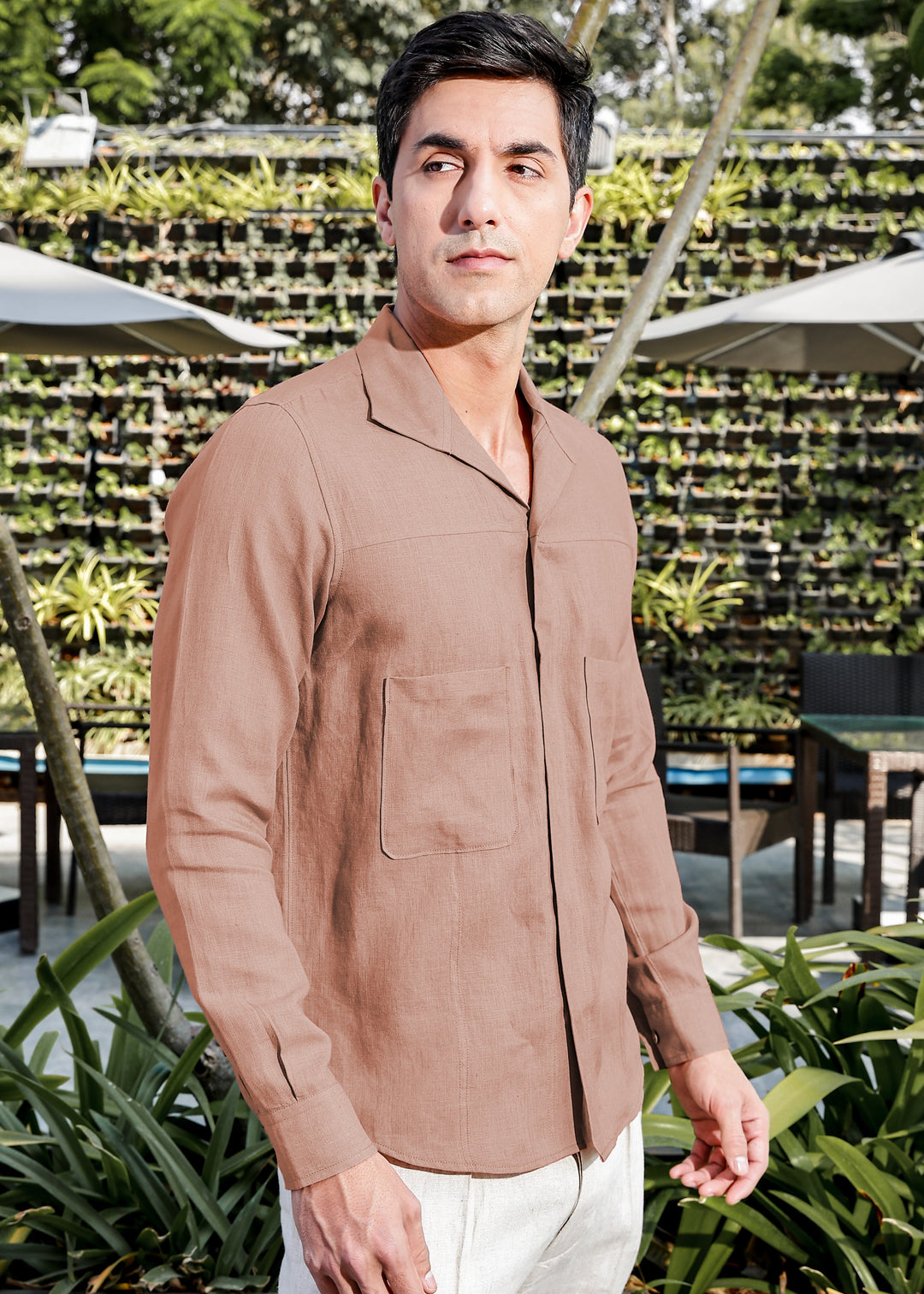 Sigma - Full Sleeve Pure Linen All-Occasion Shirt with Bold Stitch Details - Fondue Pink