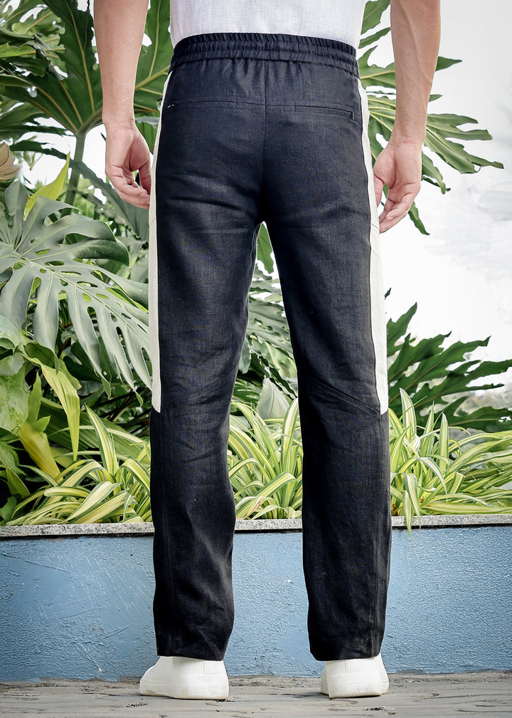 Mustang - Premium Pure Linen Panel Pants - Black & Ecru