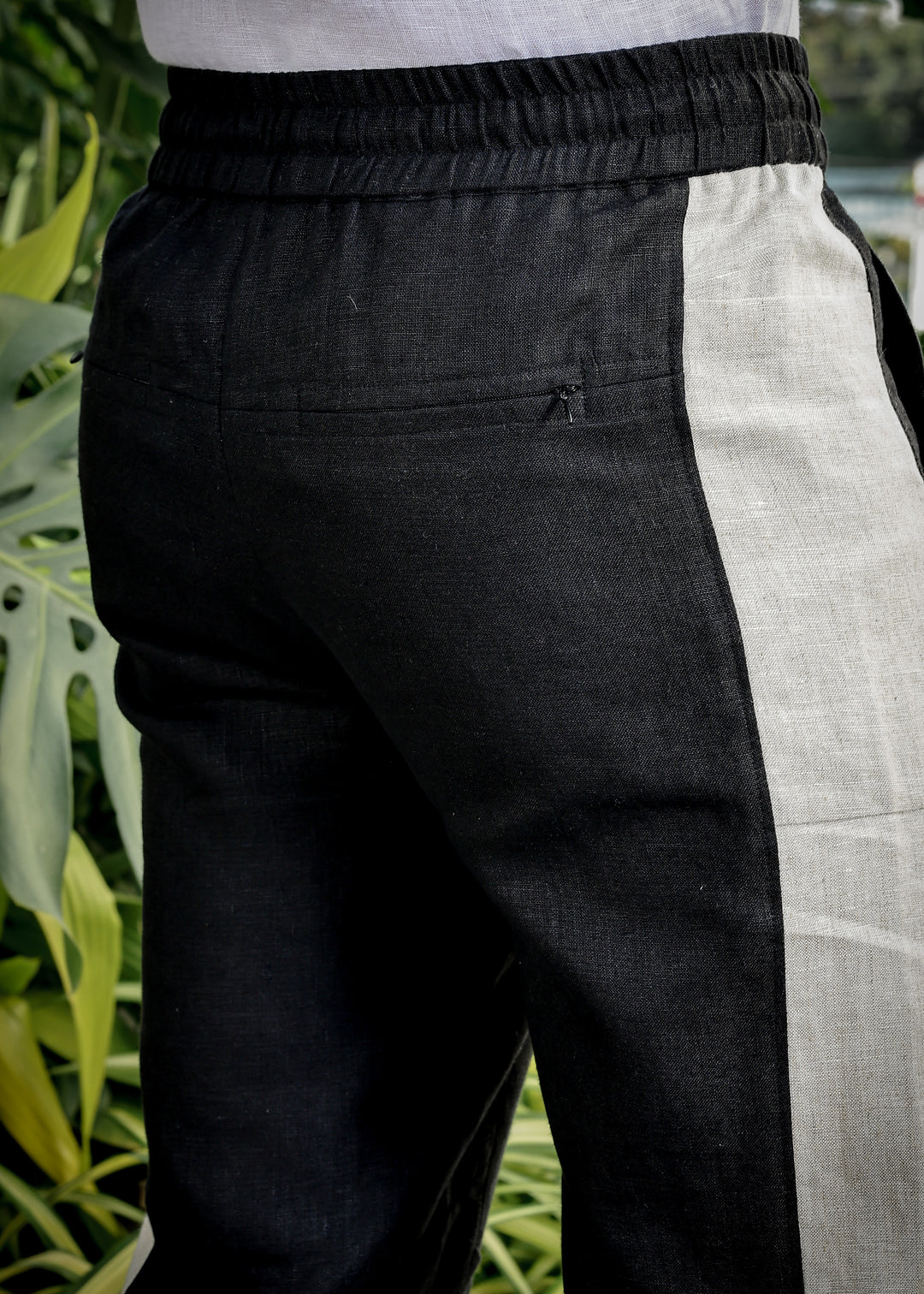 Mustang - Premium Pure Linen Panel Pants - Black & Ecru