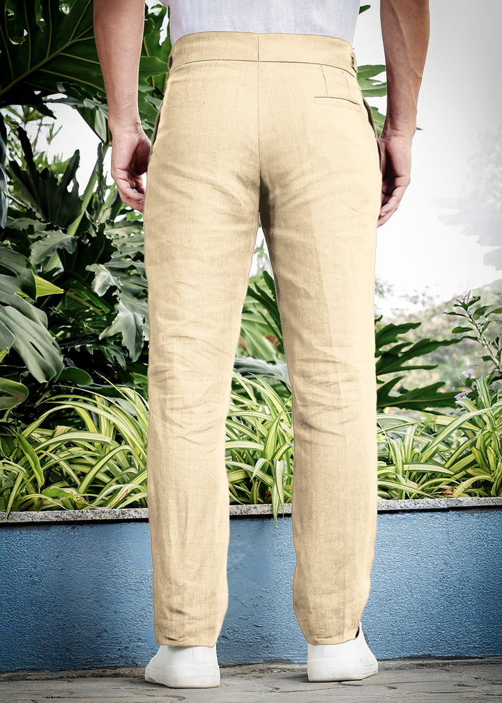 Ed - Premium Pure Linen Gurkha Pants - Cappuccino Beige