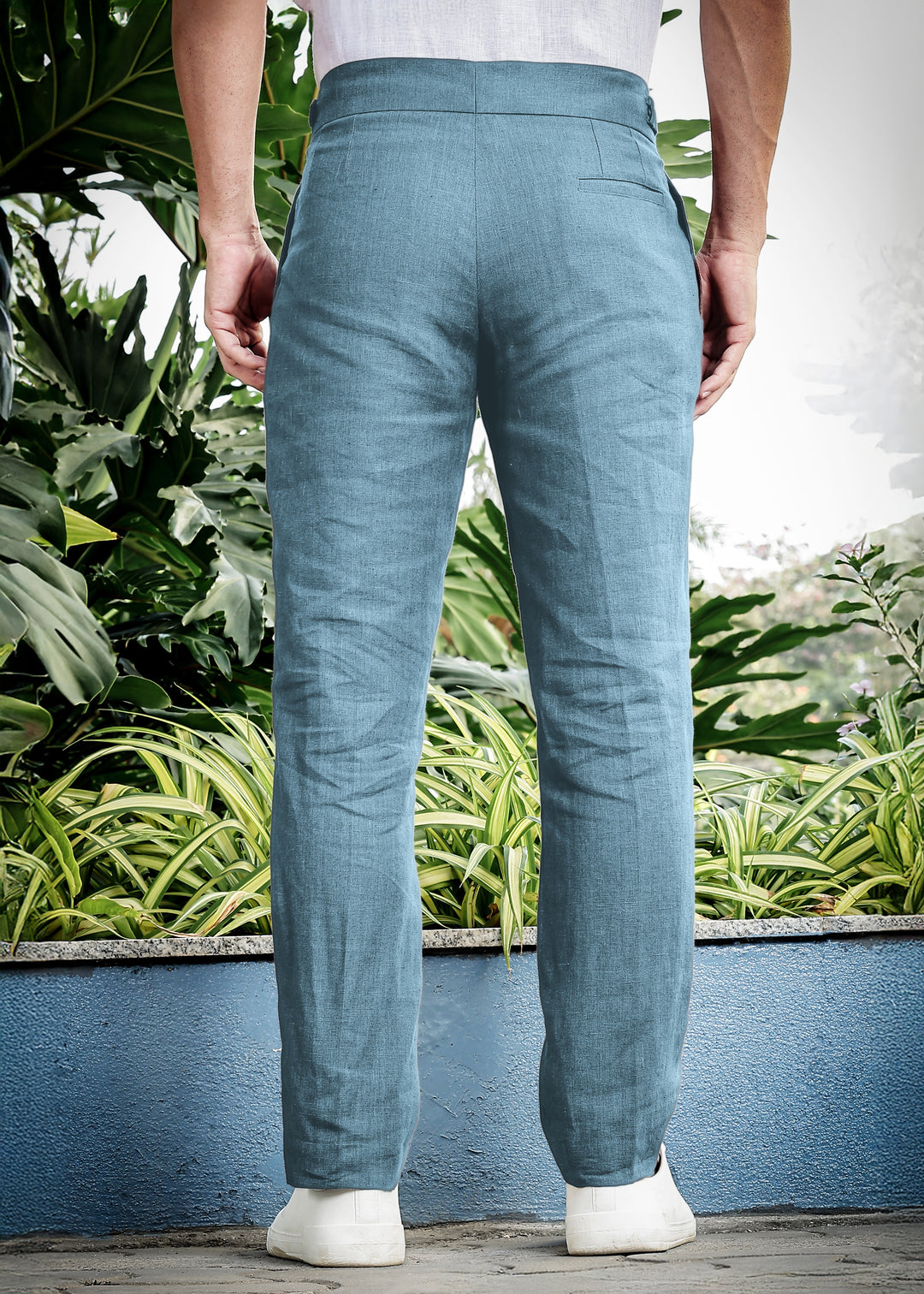 Ed - Premium Pure Linen Gurkha Pants - Light Blue Grey