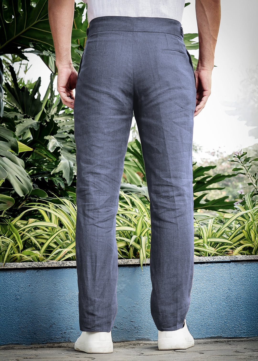 Ed - Premium Pure Linen Gurkha Pants - Dark Blue Grey