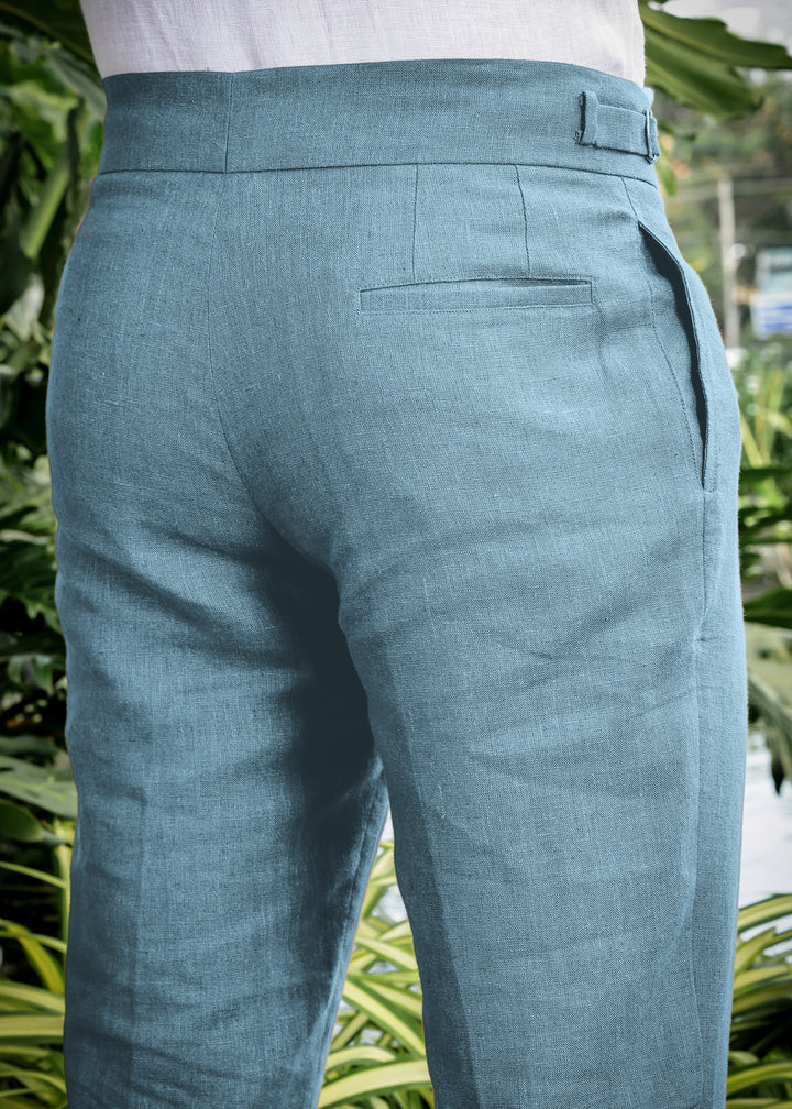 Ed - Premium Pure Linen Gurkha Pants - Light Blue Grey