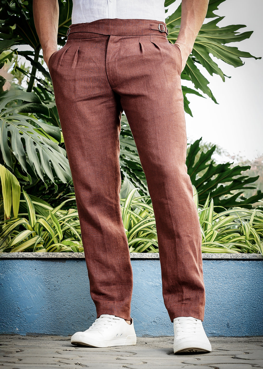 Ed - Premium Pure Linen Gurkha Pants - Amber Brown