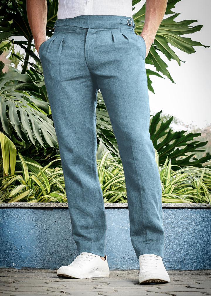 Ed - Premium Pure Linen Gurkha Pants - Light Blue Grey