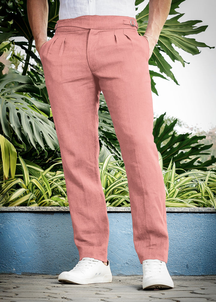 Ed - Premium Pure Linen Gurkha Pants - Rose Pink