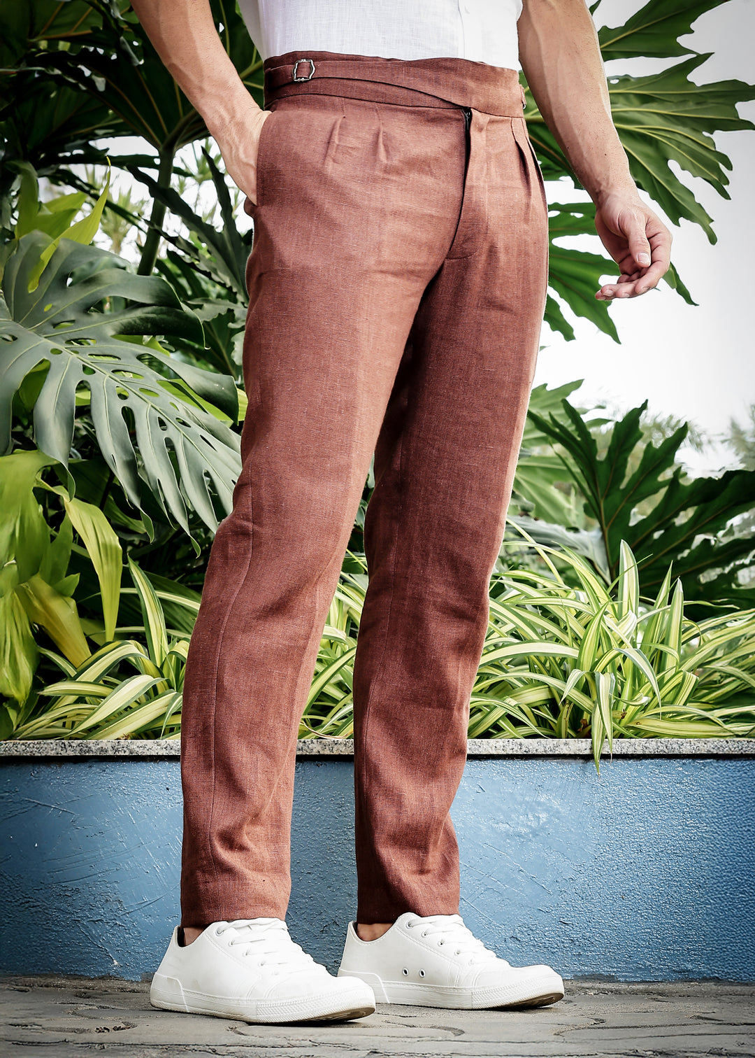 Ed - Premium Pure Linen Gurkha Pants - Amber Brown