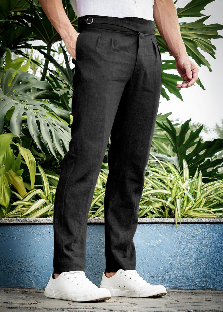 Ed - Premium Pure Linen Gurkha Pants - Black