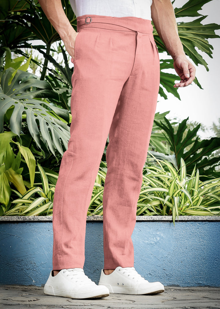 Ed - Premium Pure Linen Gurkha Pants - Rose Pink