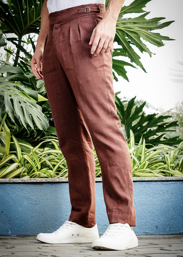 Ed - Premium Pure Linen Gurkha Pants - Amber Brown