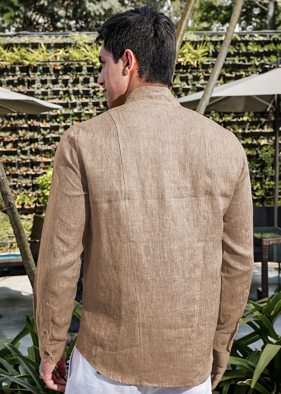 Beckham - Stylized Mandarin Box Collar Shirt - Mocha