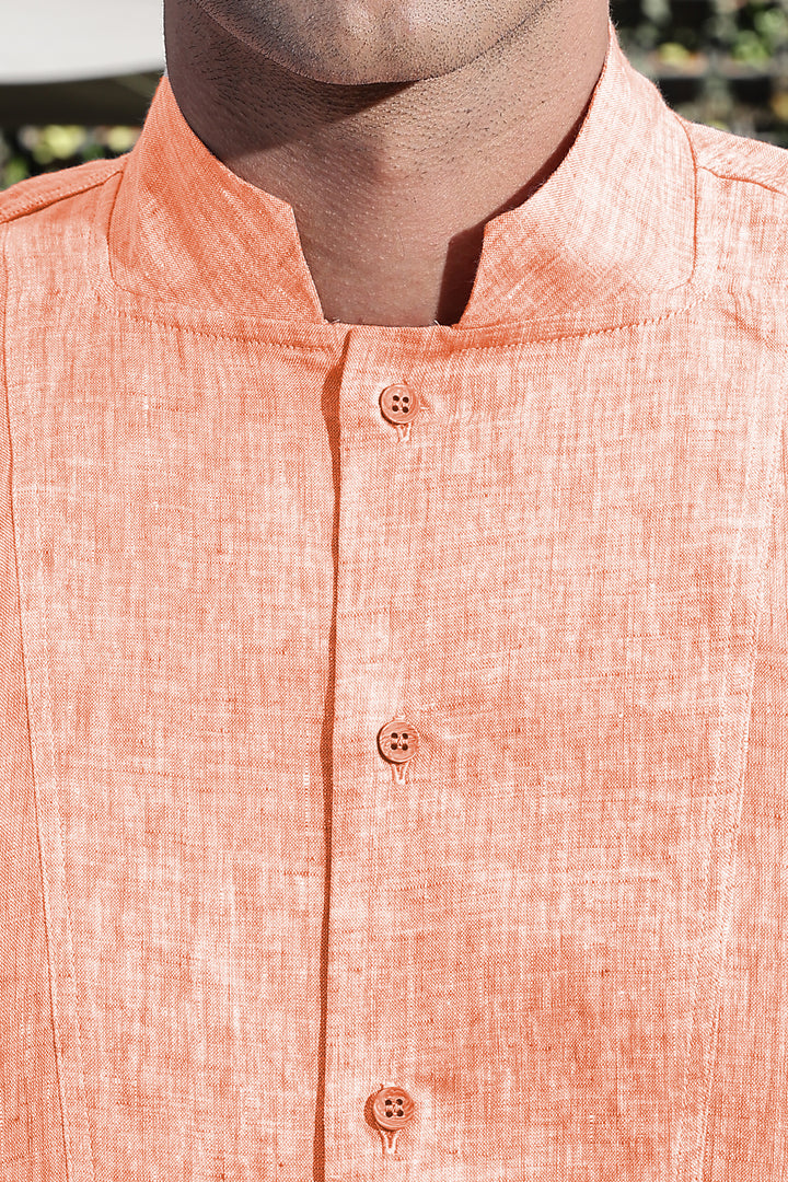 Beckham - Stylized Mandarin Box Collar Shirt - Orange Chambray