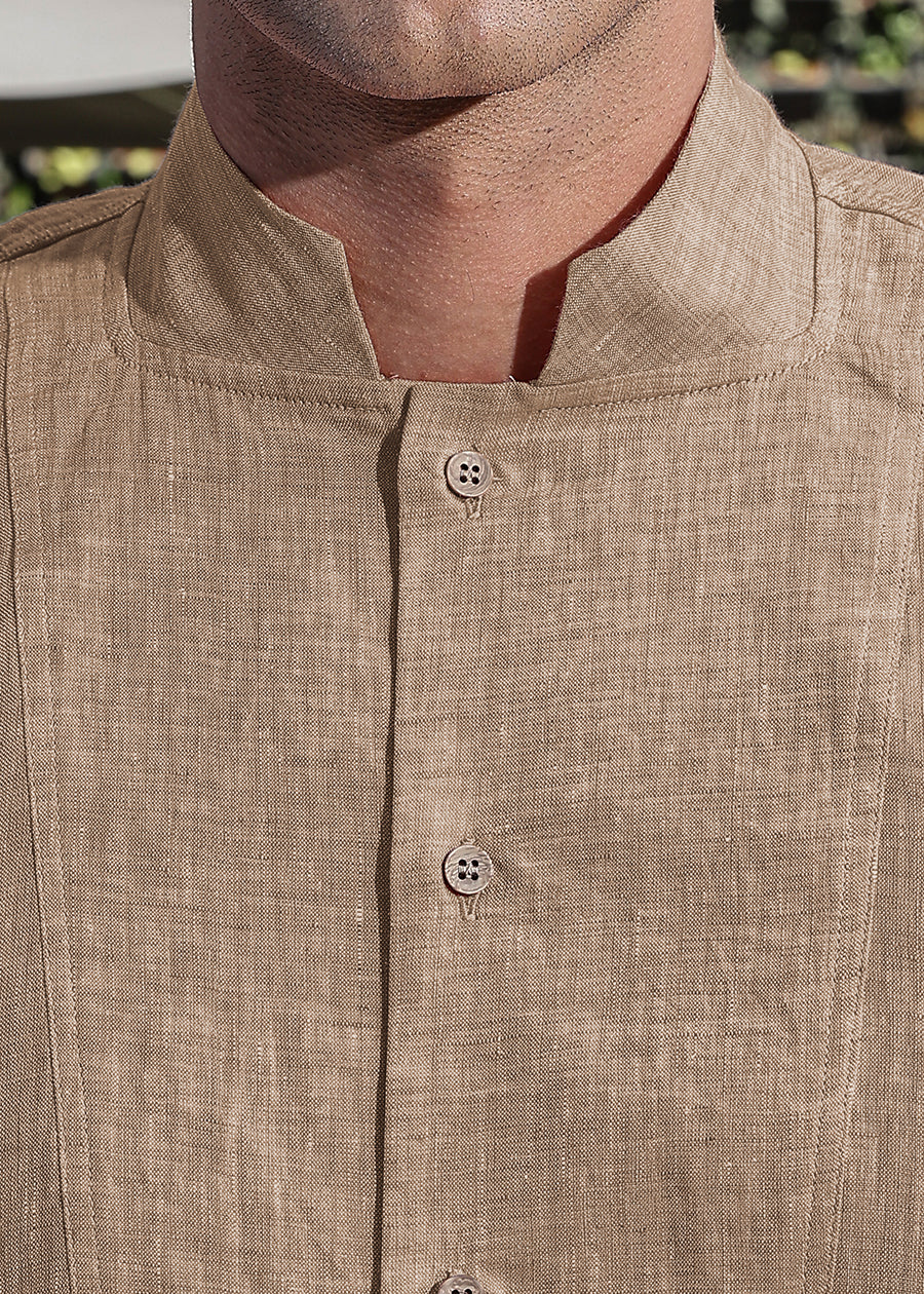 Beckham - Stylized Mandarin Box Collar Shirt - Mocha
