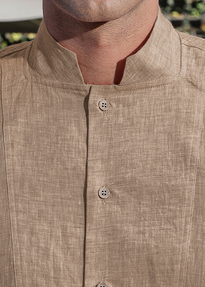 Beckham - Stylized Mandarin Box Collar Shirt - Mocha