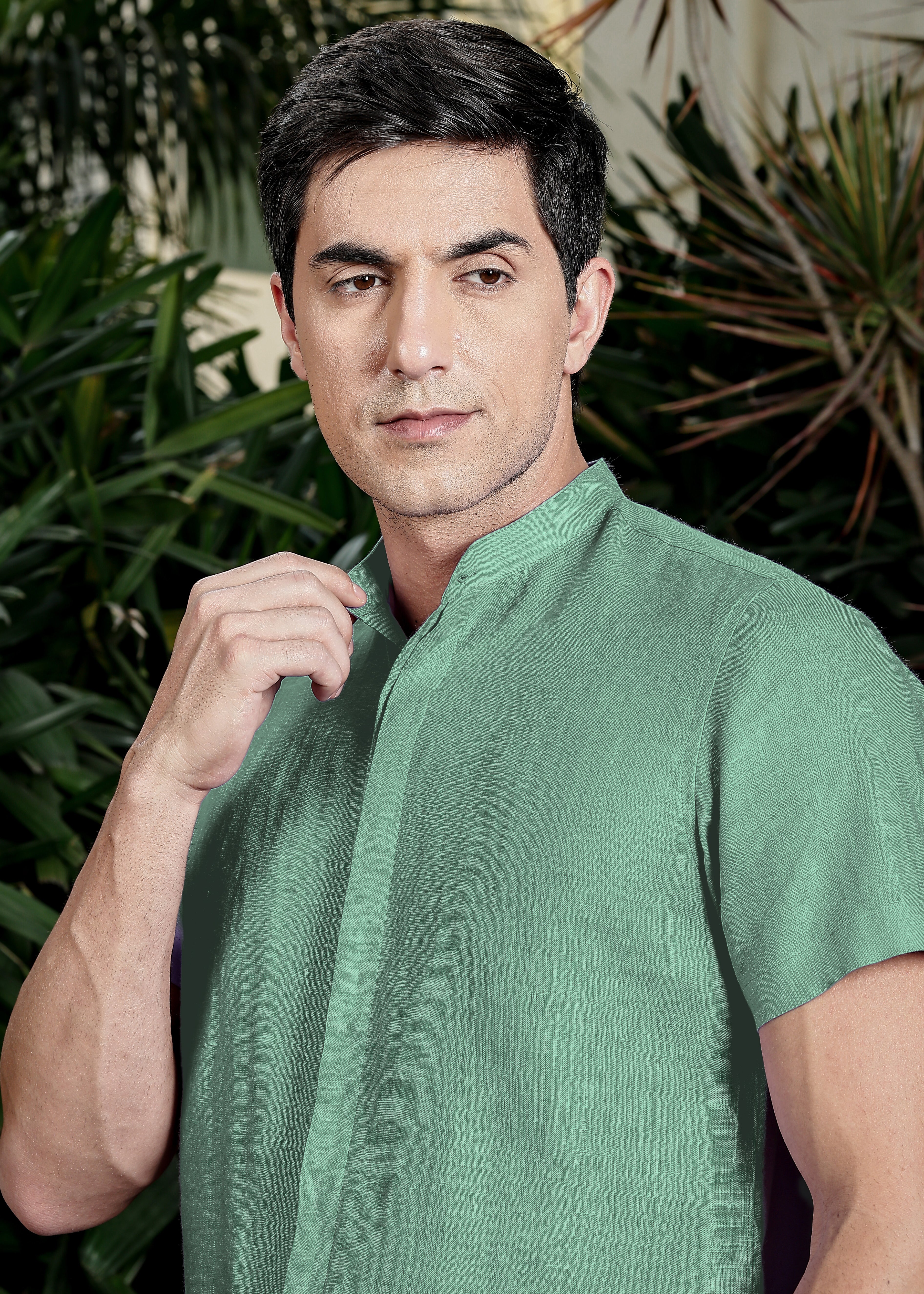 Pure Linen Band Collar Shirt – Linen Trail