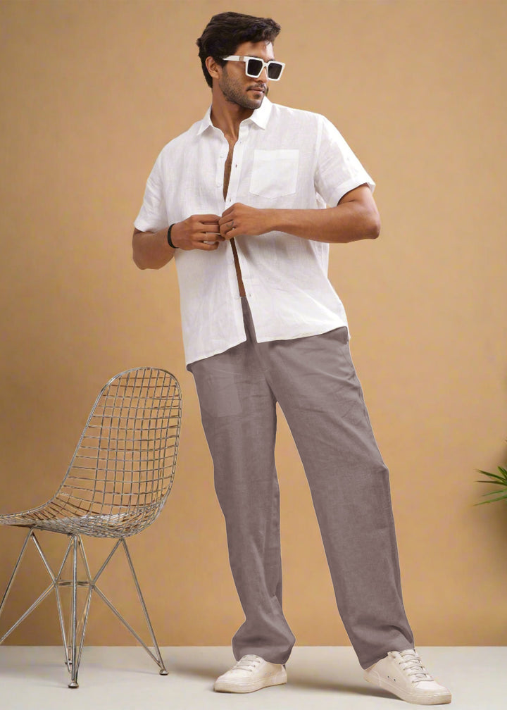 Breeze- Linen Casual Elastic Pants - Muted Brown