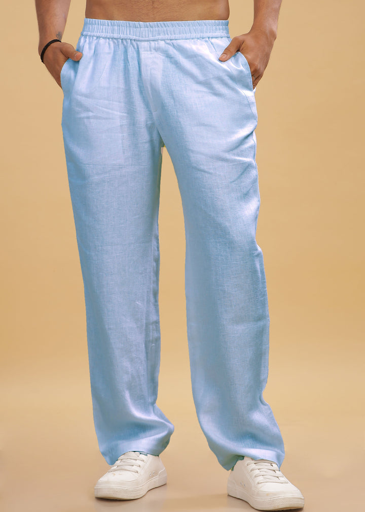 Breeze- Linen Casual Elastic Pants - Pastel Blue