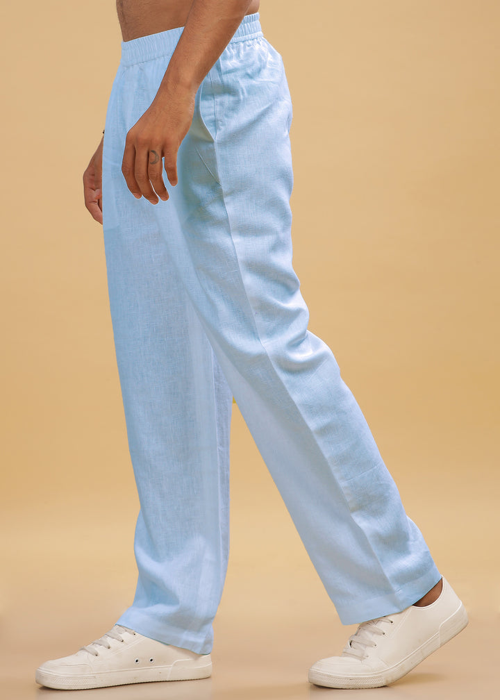 Breeze- Linen Casual Elastic Pants - Pastel Blue