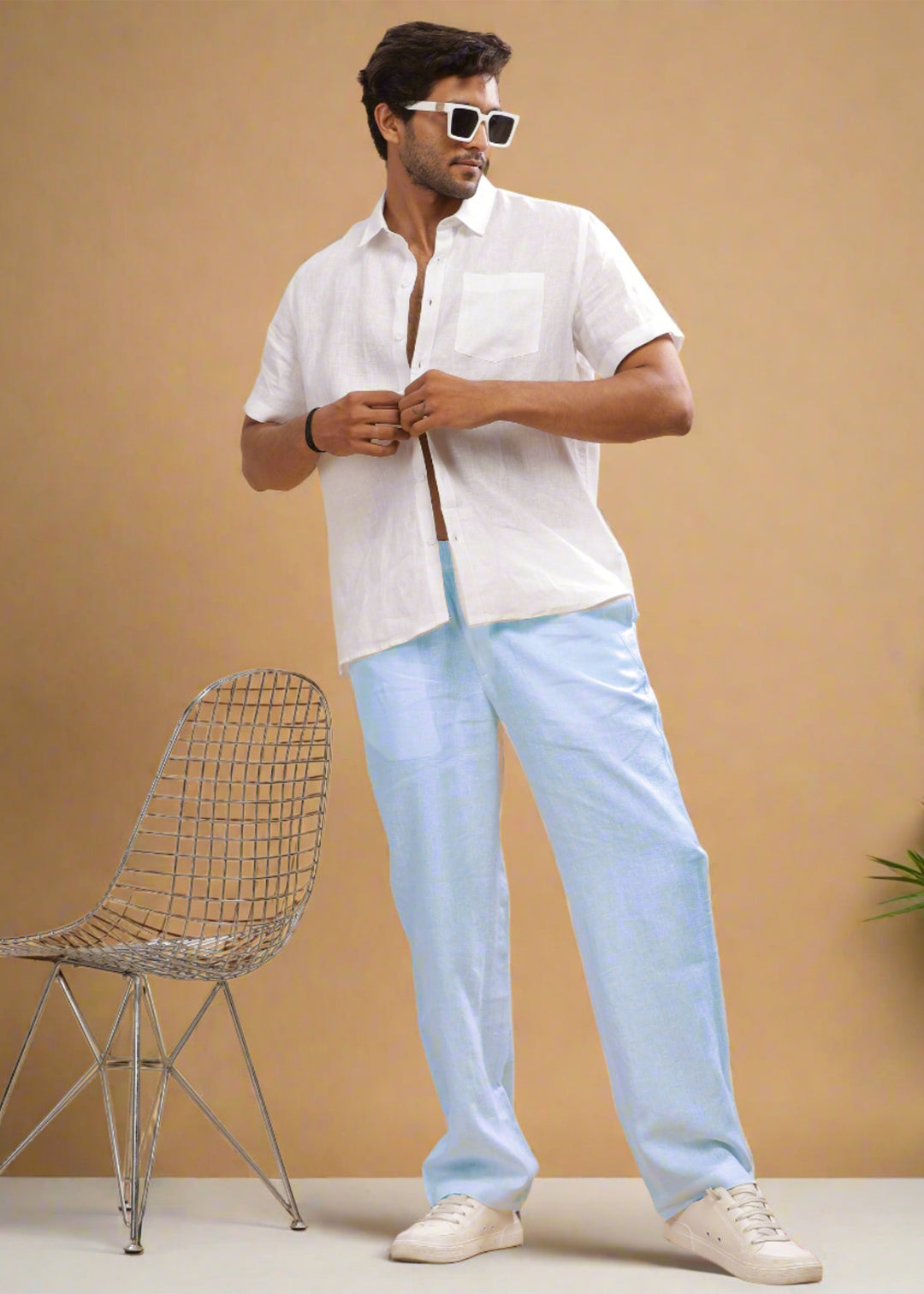 Breeze- Linen Casual Elastic Pants - Pastel Blue