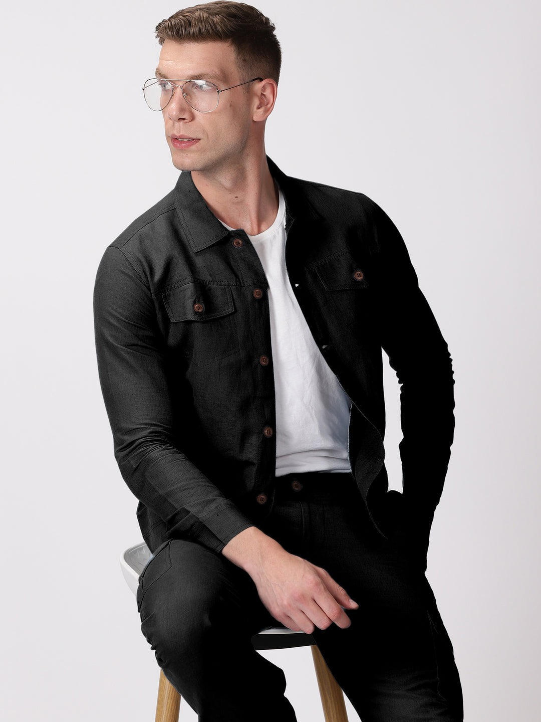Black Pure Linen 4-Pocket Jacket for Men Linen Trail Black Pure Linen 4-Pocket Jacket for Men Linen Trail