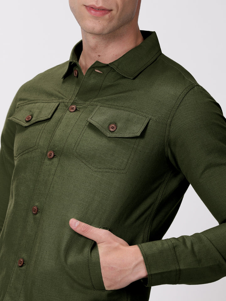 Becket - Linen Short Jacket - Dark Green