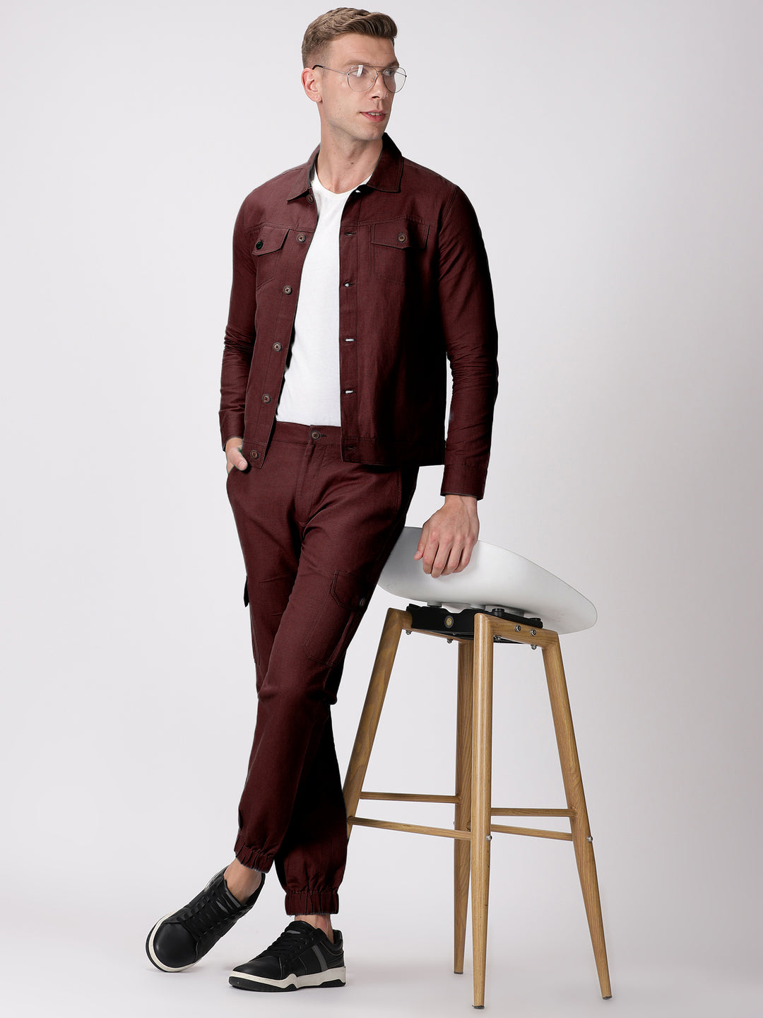 Maroon Linen Jacket & Jogger Co-Ord Set