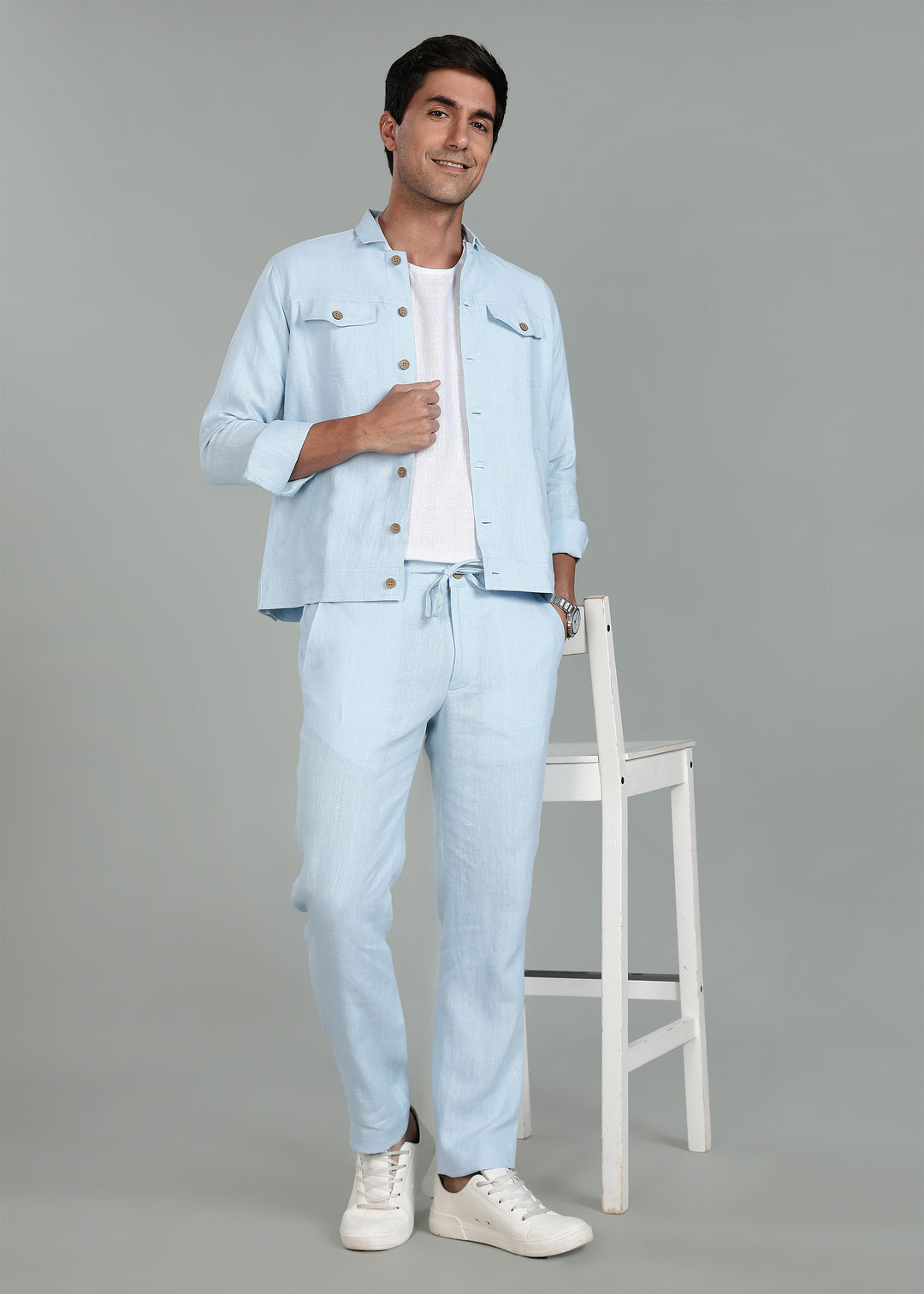 Becket - Linen Short Jacket - Pastel Blue