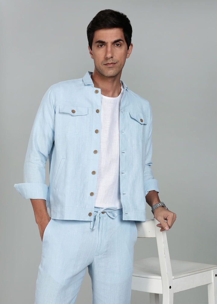 Becket - Linen Short Jacket - Pastel Blue