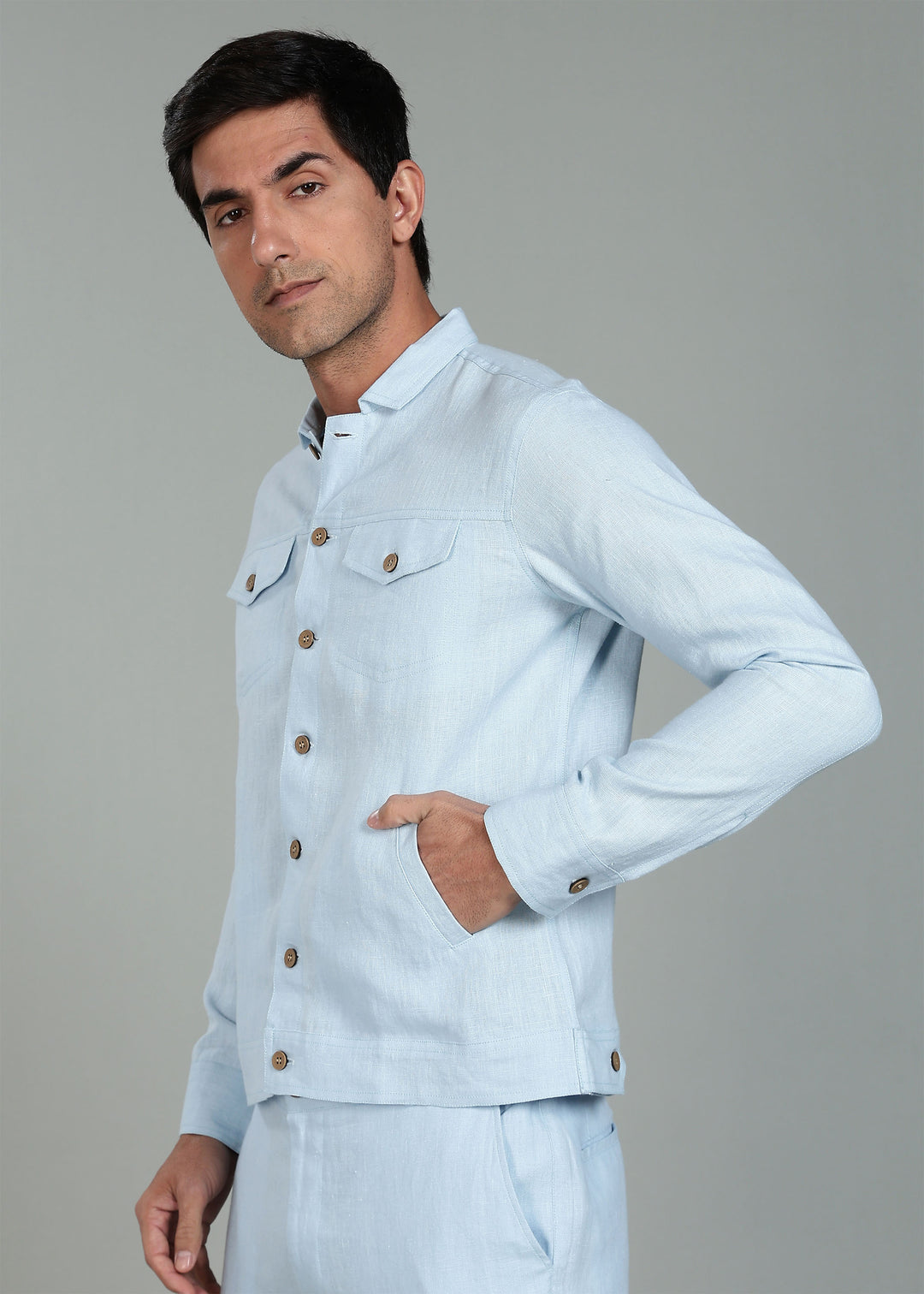 Becket - Linen Short Jacket - Pastel Blue