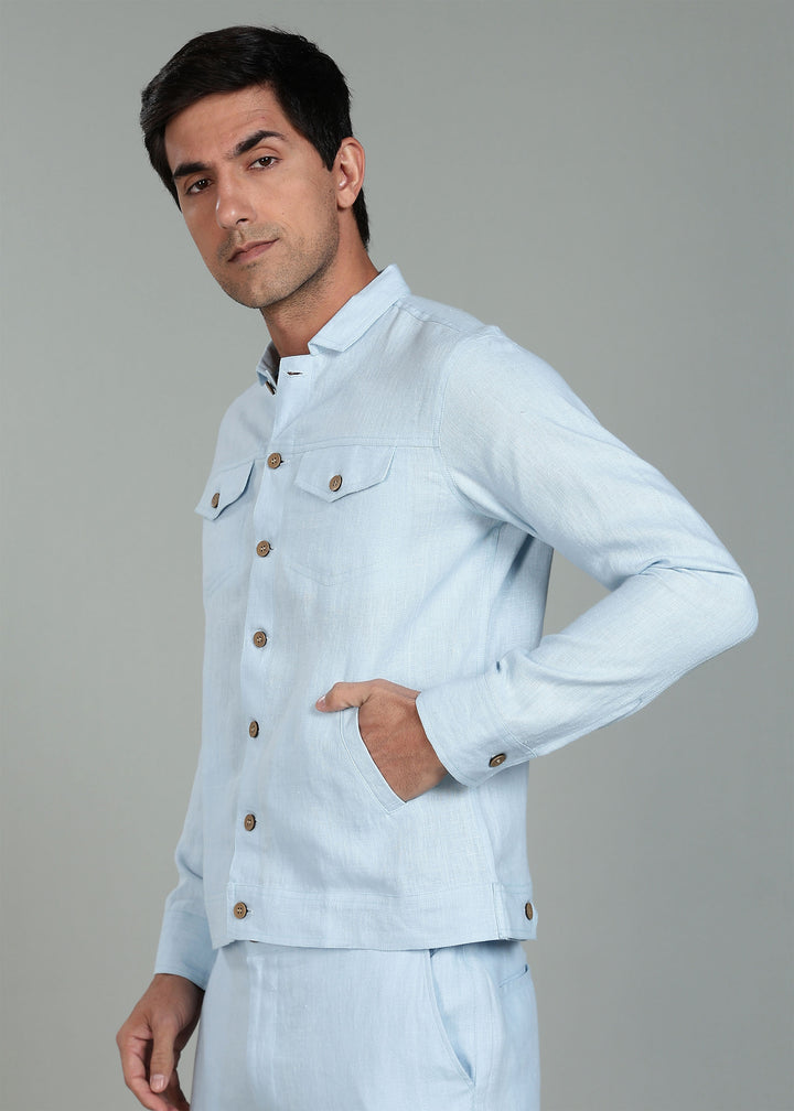 Becket - Linen Short Jacket - Pastel Blue