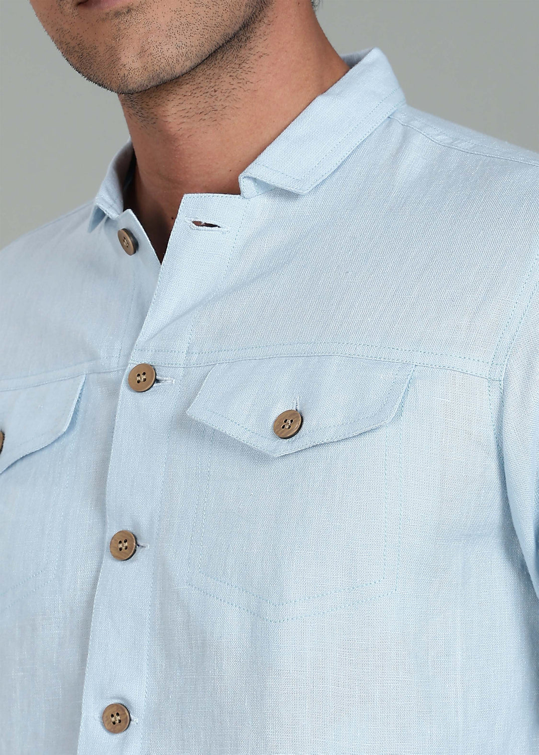 Becket - Linen Short Jacket - Pastel Blue