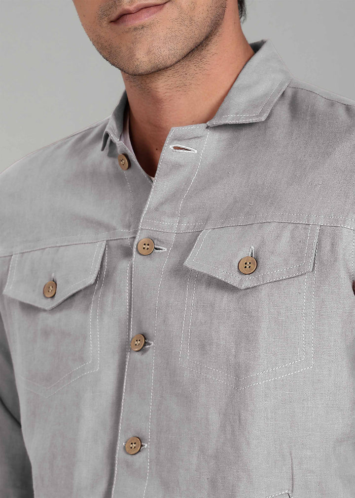Becket - Linen Short Jacket - Steel Grey