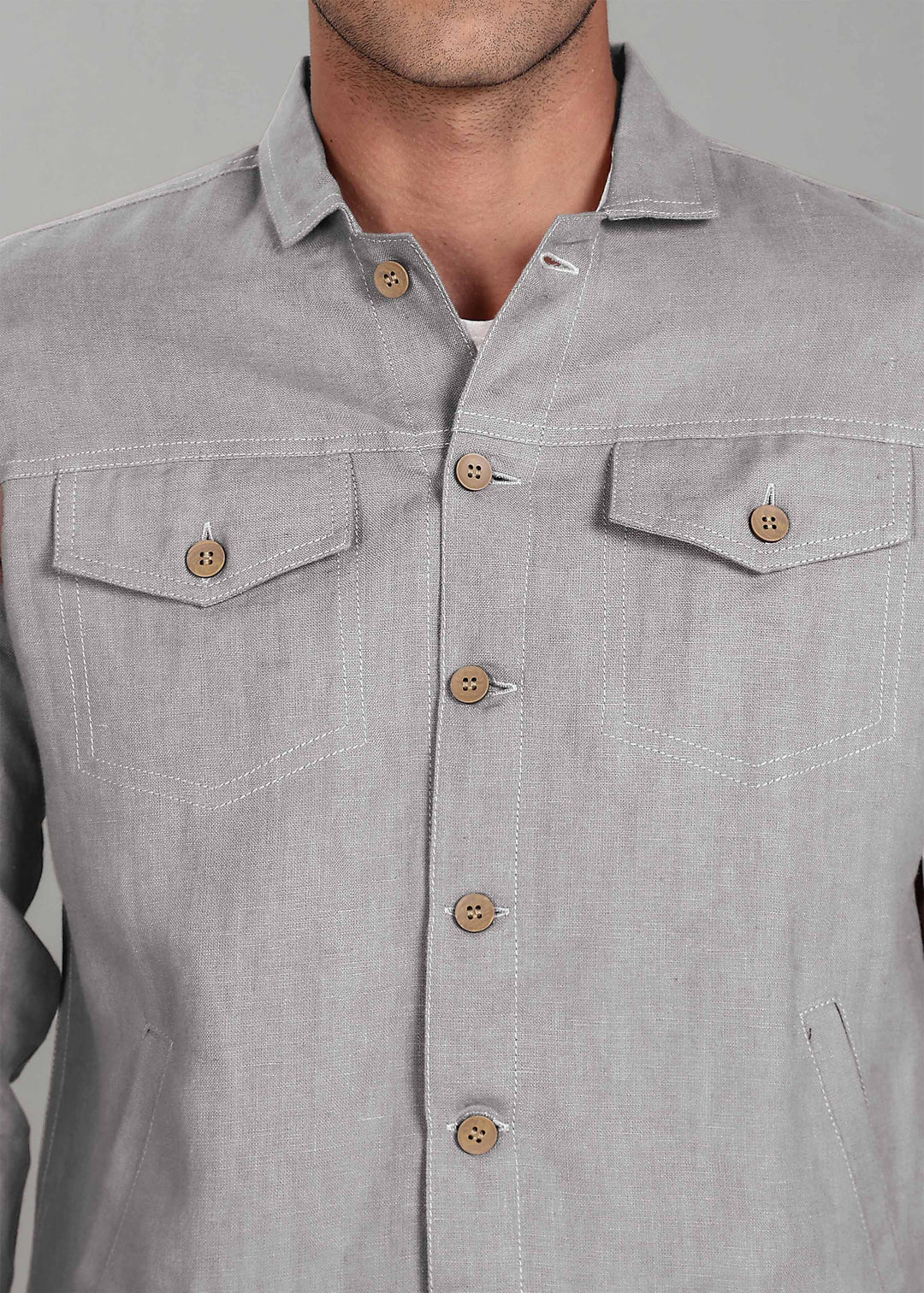 Becket - Linen Short Jacket - Steel Grey