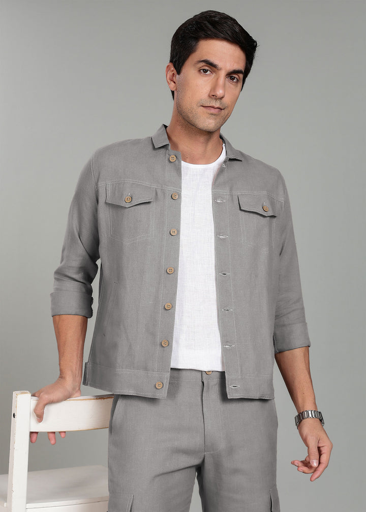 Becket - Linen Short Jacket - Steel Grey