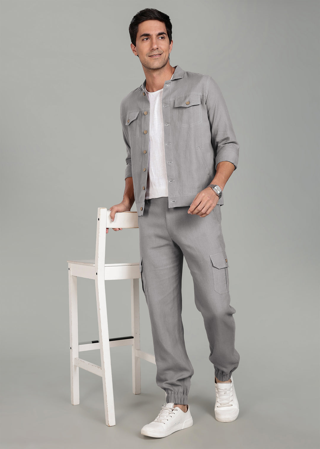 Becket - Linen Short Jacket - Steel Grey