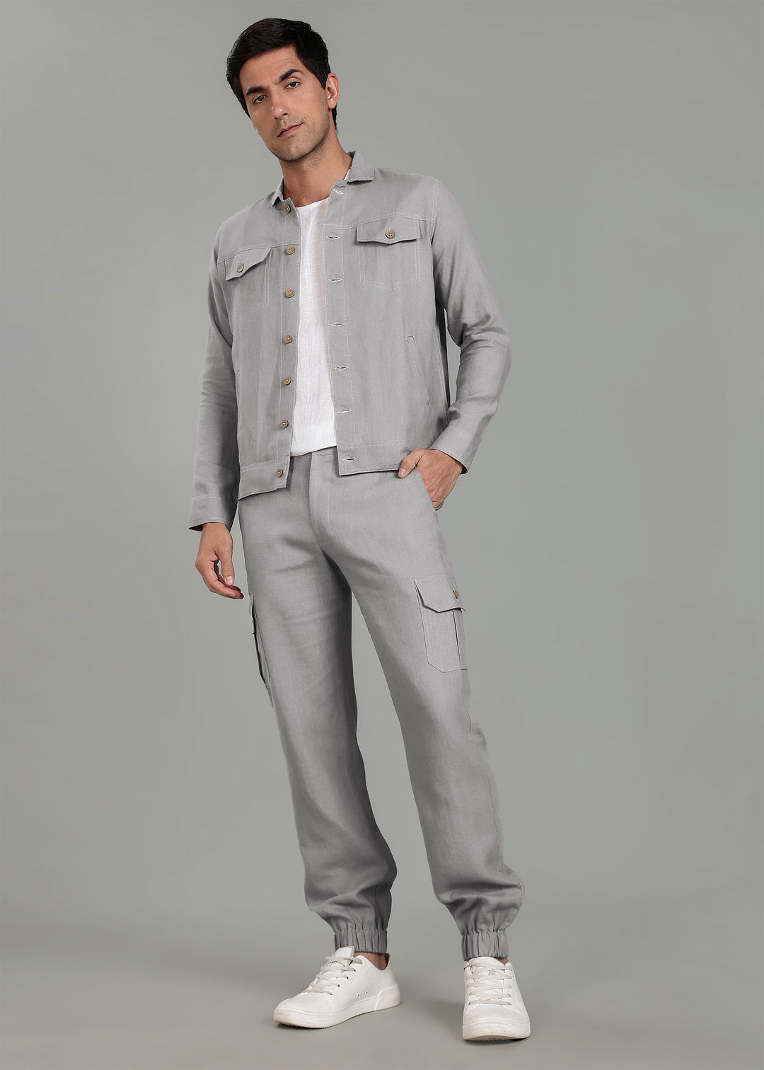 Steel Grey Linen Jacket & Jogger Co-Ord Set