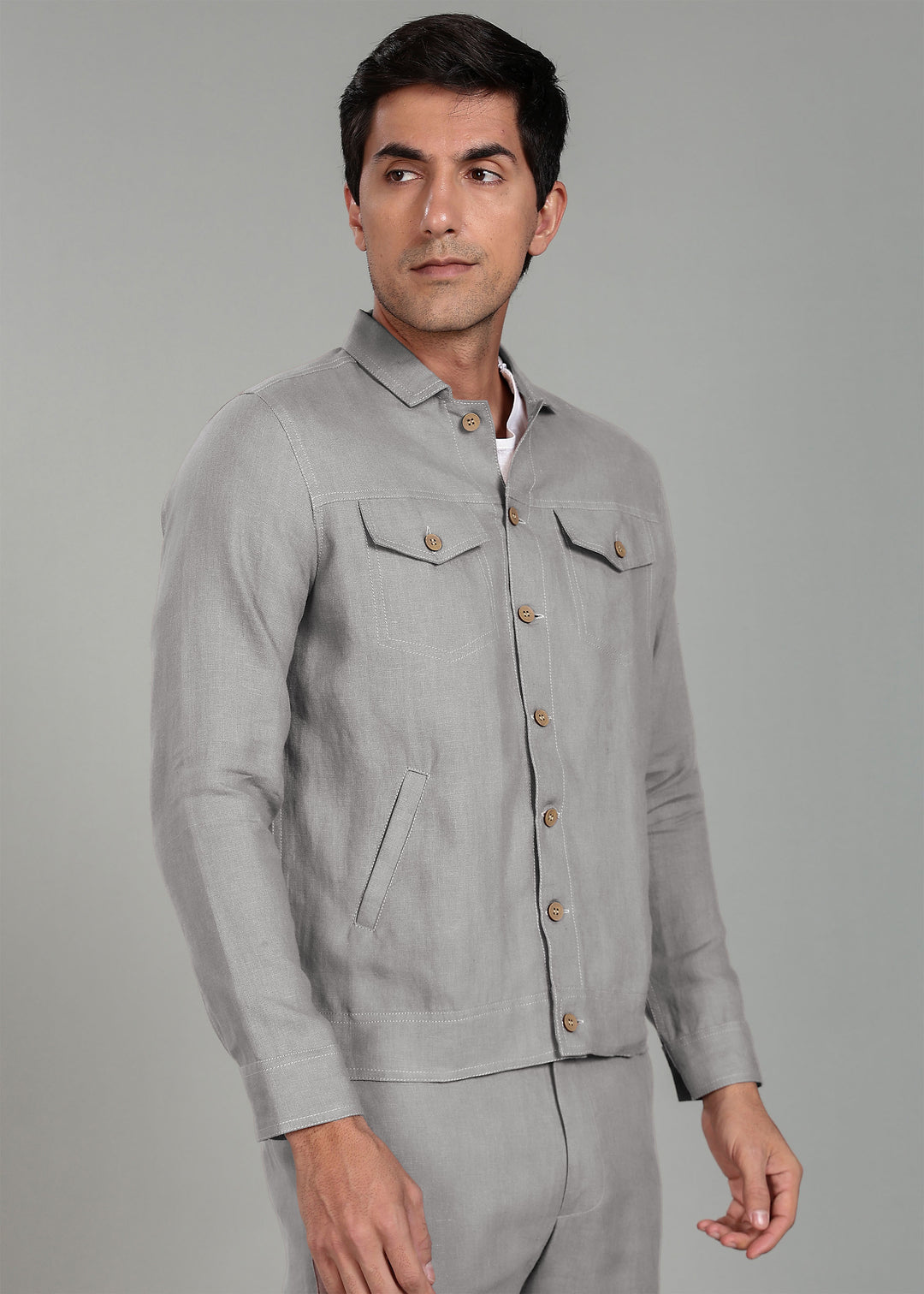 Becket - Linen Short Jacket - Steel Grey